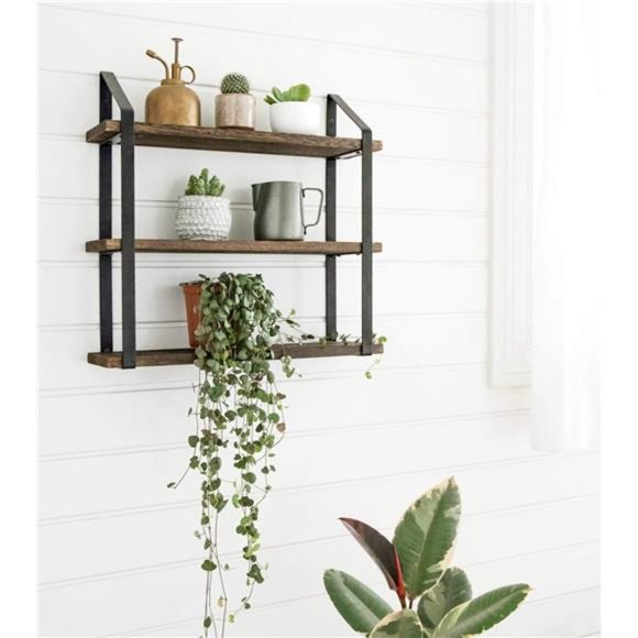 Floating Wall Shelves 3 Tier 17 Inch Rustic Hanging Shelf with Metal Bracket - Picture 4 of 5